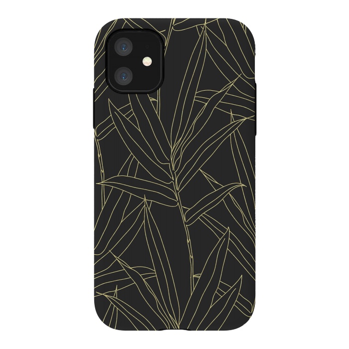 iPhone 11 StrongFit Elegant bamboo foliage gold strokes design  by InovArts