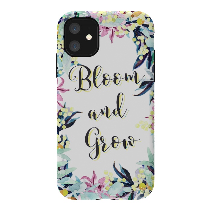 iPhone 11 StrongFit Colorful pastel floral Bloom and Grow typography by Oana 