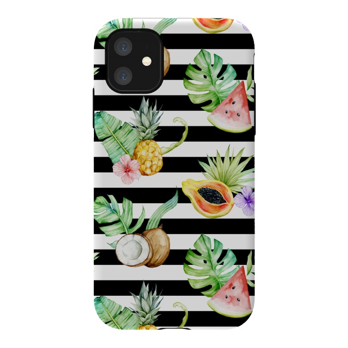 iPhone 11 StrongFit Tropical Fruits Stripes by Alemi