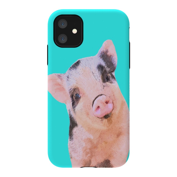 iPhone 11 StrongFit Little Pig Turquoise Background by Alemi