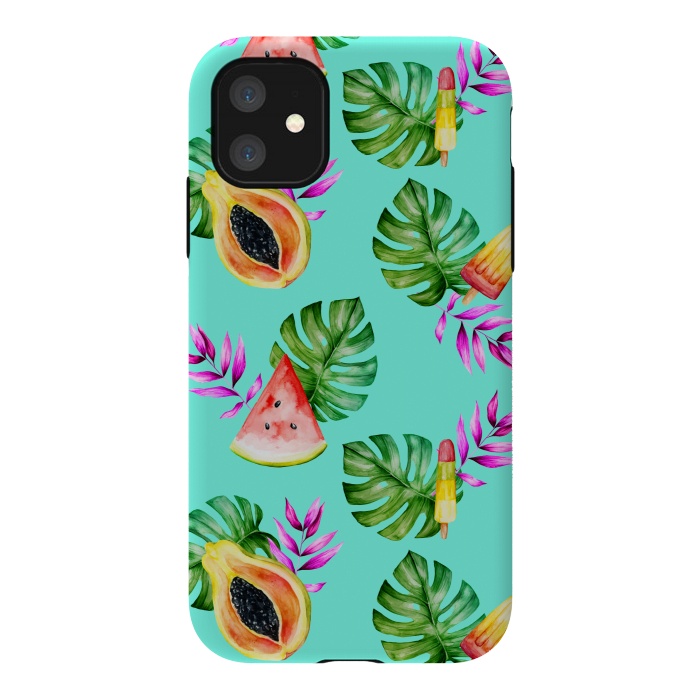 iPhone 11 StrongFit Tropical Fruits Ice Lollies Turquoise Background by Alemi