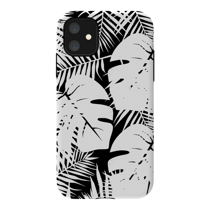 iPhone 11 StrongFit White palm and ficus tropical leaves by Oana 