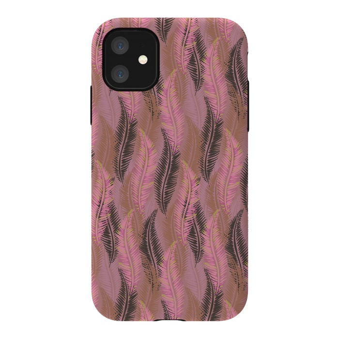 iPhone 11 StrongFit Feather Stripe in Coral and Soft Pink by Lotti Brown