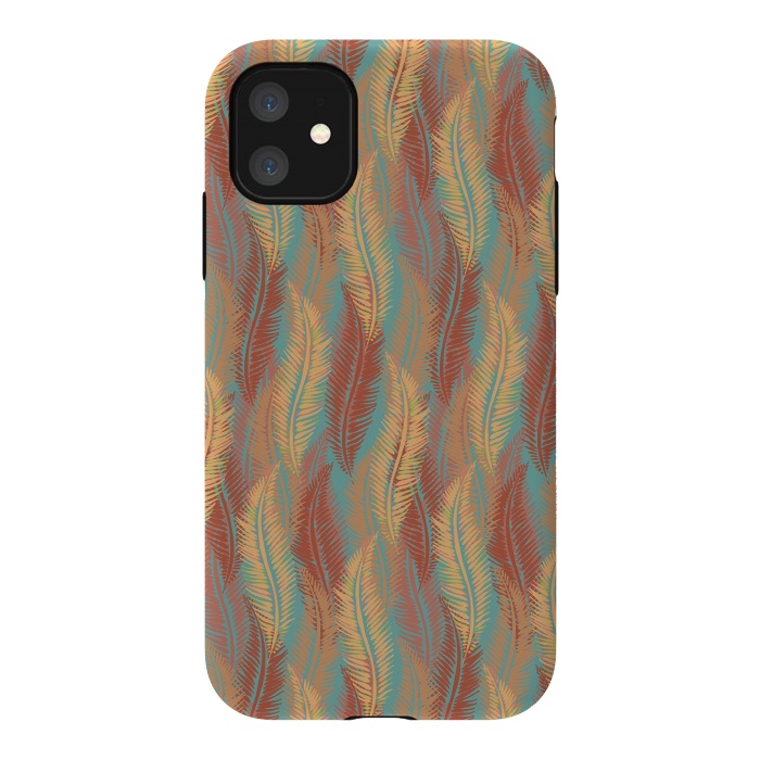 iPhone 11 StrongFit Feather Stripe - Coral & Turquoise by Lotti Brown