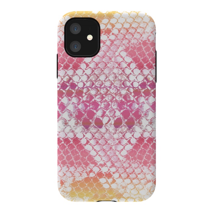 iPhone 11 StrongFit Pink yellow pastel gradient snake skin by Oana 