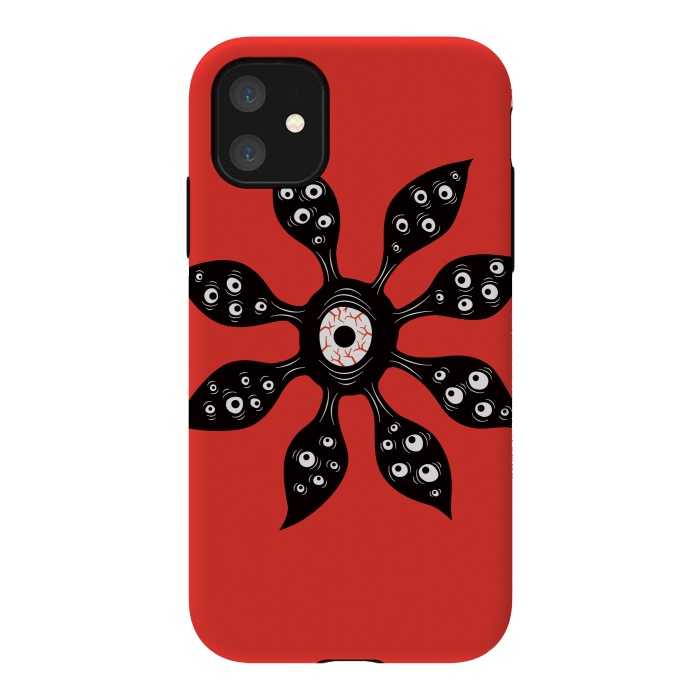 iPhone 11 StrongFit Creepy Witchy Eye Monster On Red by Boriana Giormova