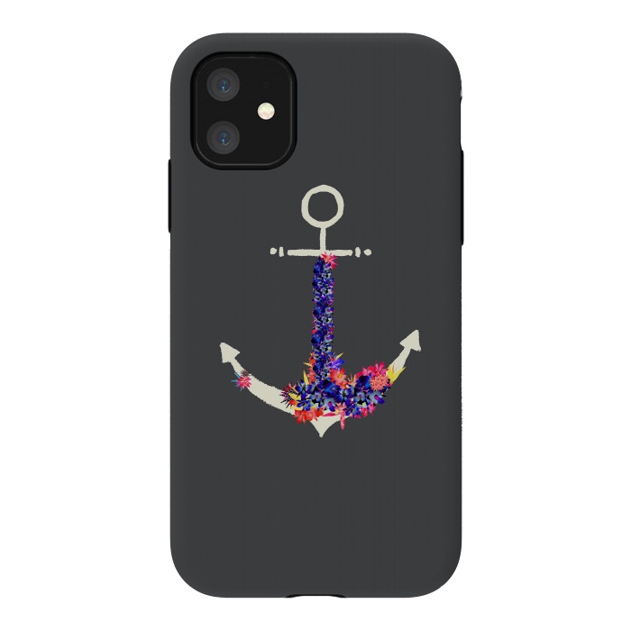 iPhone 11 StrongFit Floral Anchor Slate  by Amaya Brydon