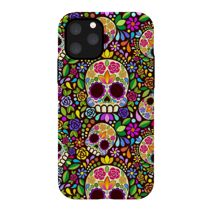 iPhone 11 Pro StrongFit Sugar Skull Floral Naif Art Mexican Calaveras by BluedarkArt