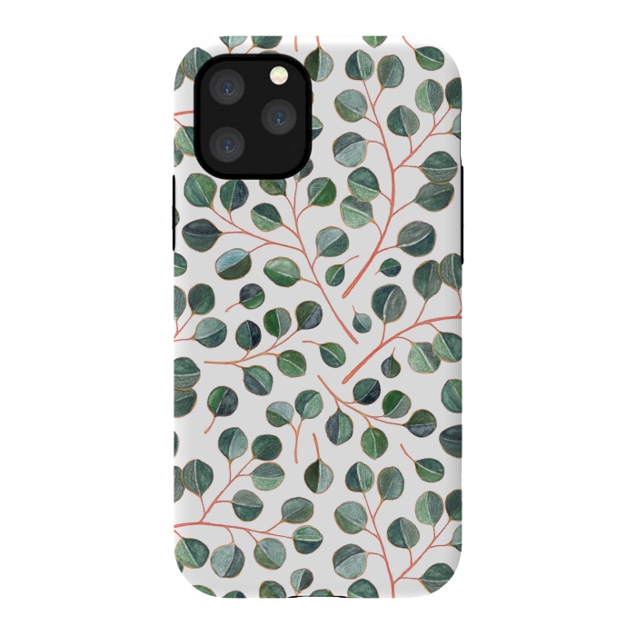 iPhone 11 Pro StrongFit Simple Silver Dollar Eucalyptus Leaves on White by Micklyn Le Feuvre