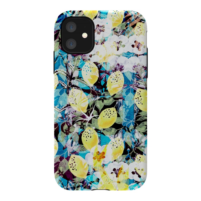 iPhone 11 StrongFit Lemons and white flowers watercolor illustration by Oana 