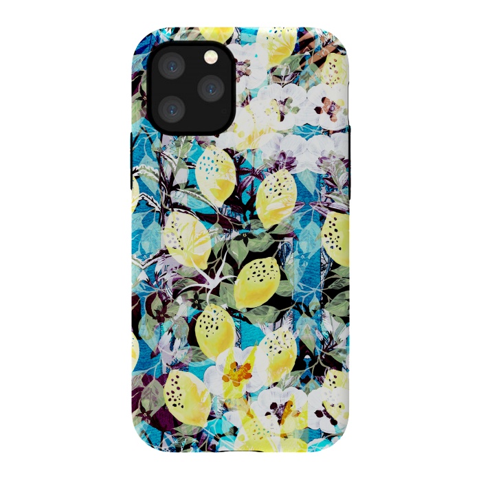 iPhone 11 Pro StrongFit Lemons and white flowers watercolor illustration by Oana 