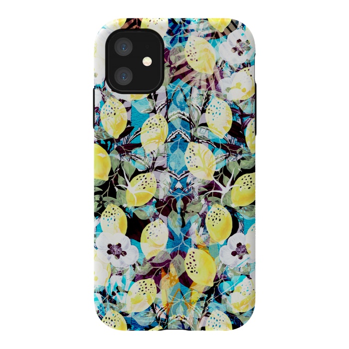 iPhone 11 StrongFit Lemon tree with white flowers watercolor pattern by Oana 