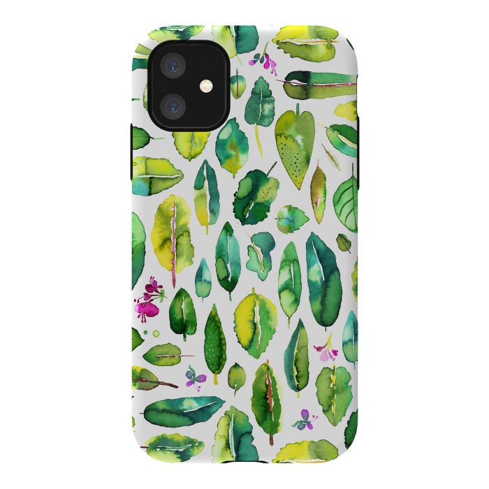 iPhone 11 StrongFit Botanical Green Leaves by Ninola Design