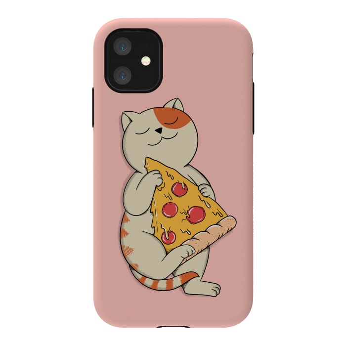 iPhone 11 StrongFit Cat and Pizza Pink by Coffee Man