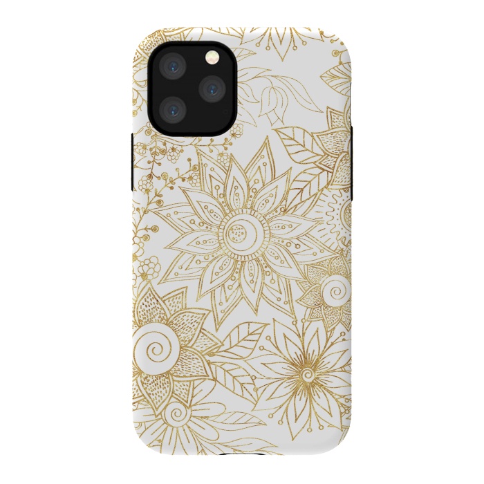iPhone 11 Pro StrongFit Elegant golden floral doodles design by InovArts