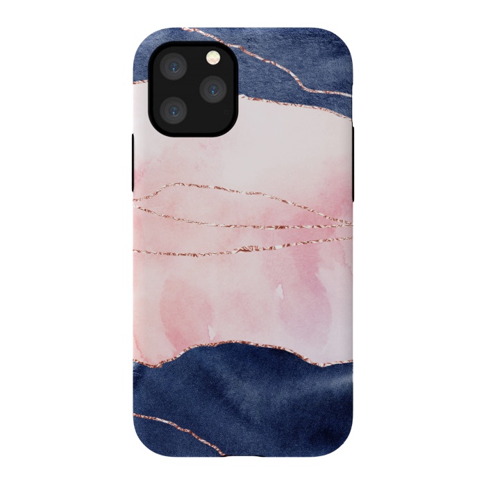 iPhone 11 Pro StrongFit Blue and pink ink marble with rosegold glitter veins by  Utart