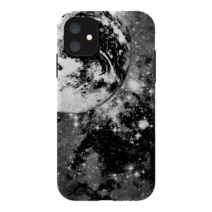 iPhone 11 StrongFit Earth in space - Black and white graphic by Oana 