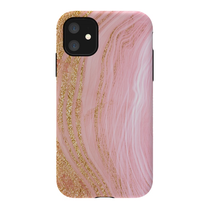 iPhone 11 StrongFit Light Pink Mermaid Marble with Faux Gold Glitter Rain by  Utart