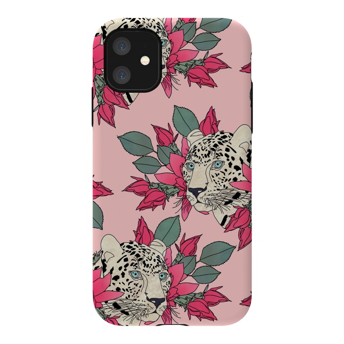 iPhone 11 StrongFit Classy cactus flowers and leopards design by InovArts