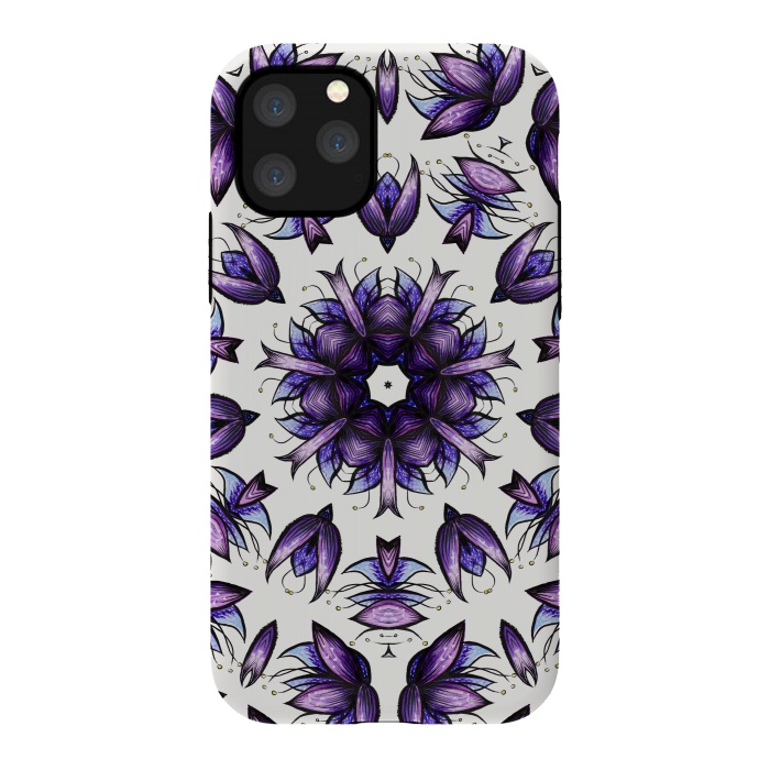 iPhone 11 Pro StrongFit Abstract Lotus Flower Kaleidoscopic Mandala Pattern In Blue Violet by Boriana Giormova