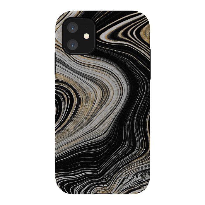 iPhone 11 StrongFit Trendy Black White and Faux Gold Agate Gem  by  Utart