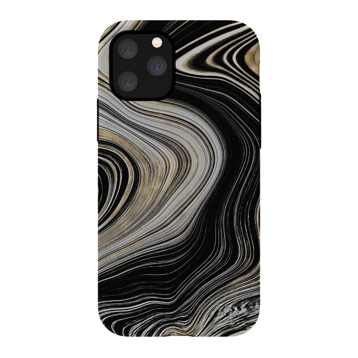 iPhone 11 Pro StrongFit Trendy Black White and Faux Gold Agate Gem  by  Utart