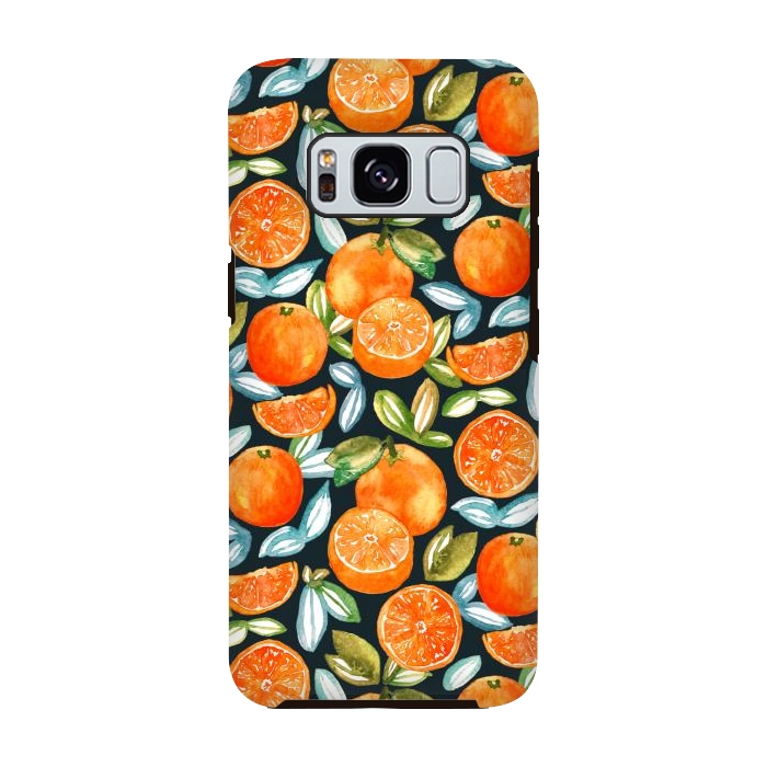 Galaxy S8 StrongFit Oranges On Navy  by Tigatiga