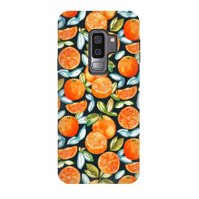 Galaxy S9 plus StrongFit Oranges On Navy  by Tigatiga