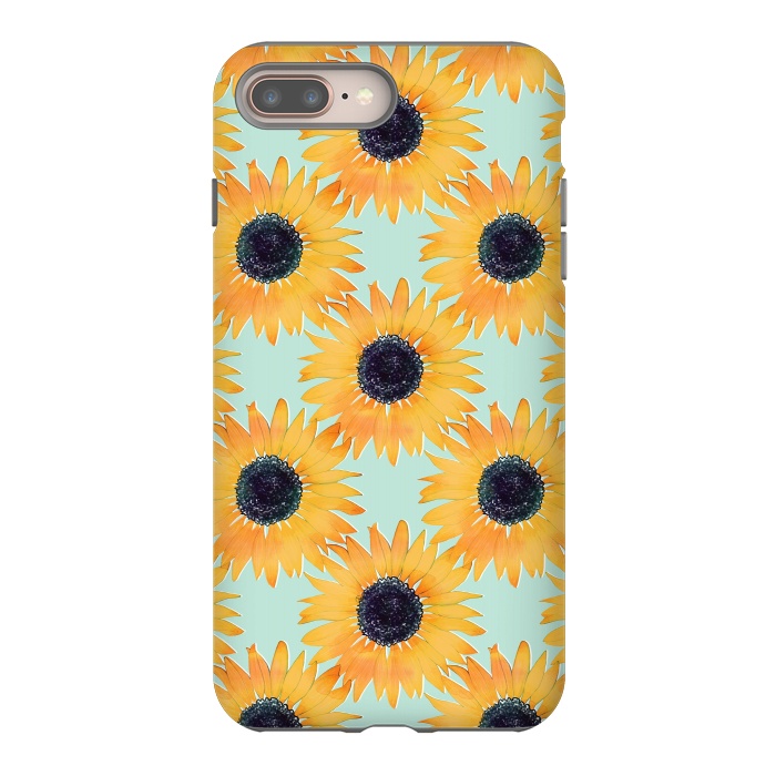 iPhone 7 plus StrongFit Pretty Hand Drawn Yellow Sunflowers Paint Pattern by InovArts