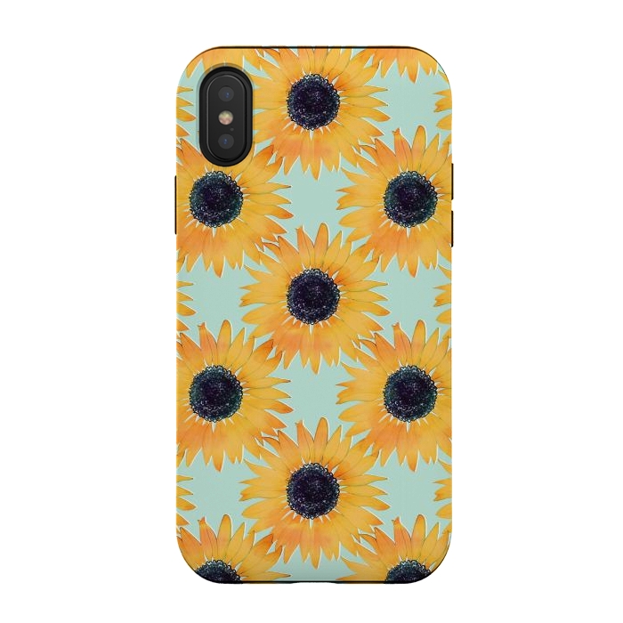 iPhone Xs / X StrongFit Pretty Hand Drawn Yellow Sunflowers Paint Pattern by InovArts