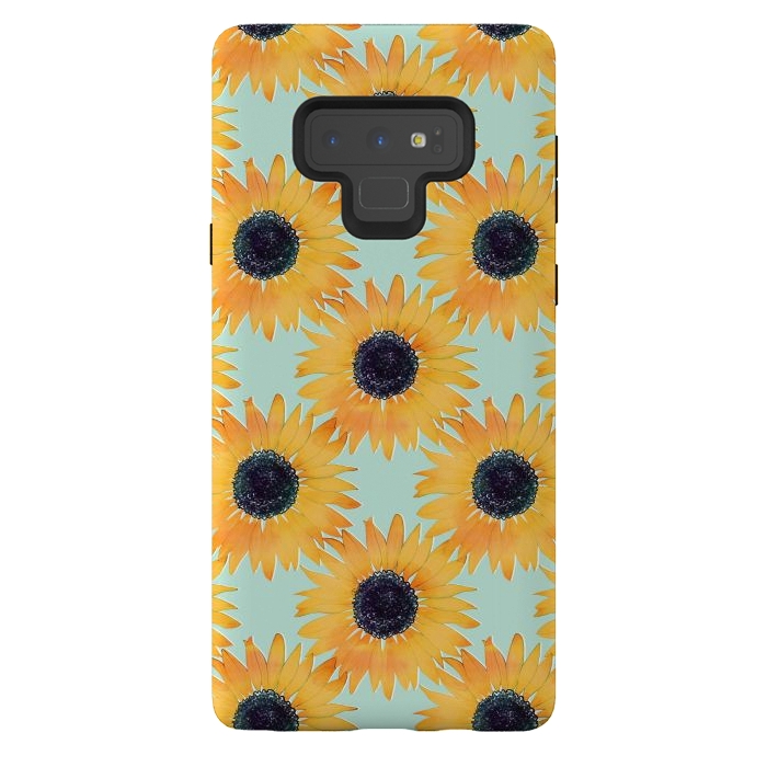 Galaxy Note 9 StrongFit Pretty Hand Drawn Yellow Sunflowers Paint Pattern by InovArts
