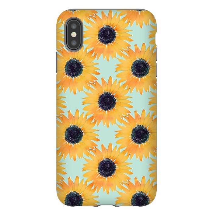 iPhone Xs Max StrongFit Pretty Hand Drawn Yellow Sunflowers Paint Pattern by InovArts