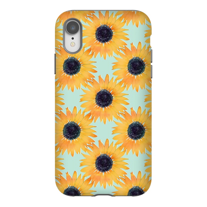 iPhone Xr StrongFit Pretty Hand Drawn Yellow Sunflowers Paint Pattern by InovArts
