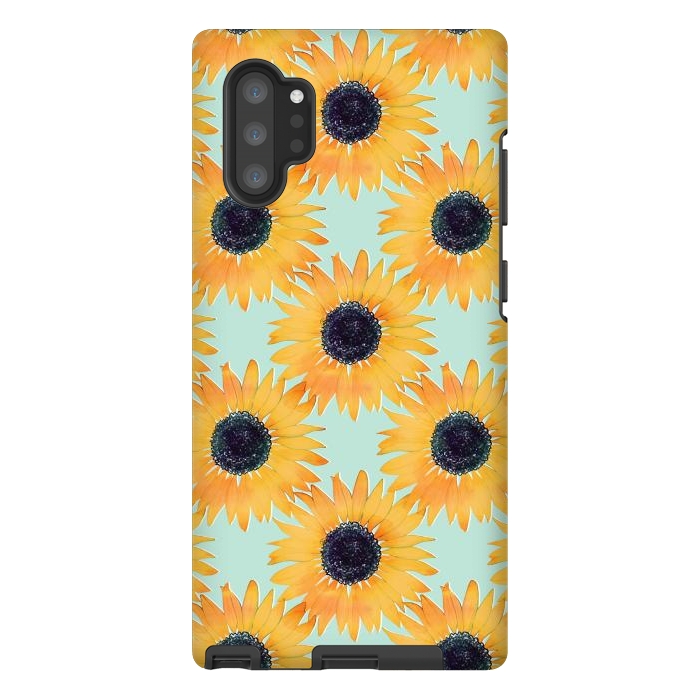 Galaxy Note 10 plus StrongFit Pretty Hand Drawn Yellow Sunflowers Paint Pattern by InovArts