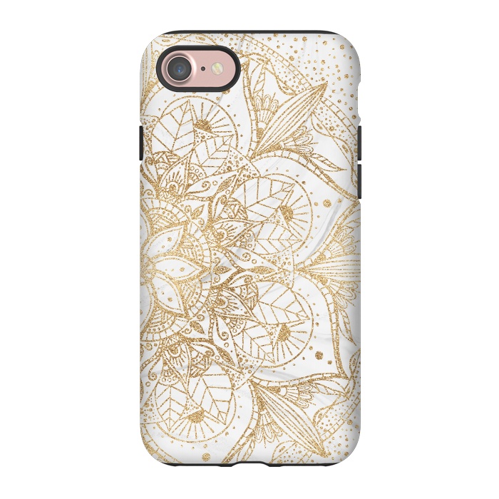 iPhone 7 StrongFit Trendy Gold Floral Mandala Marble Design by InovArts