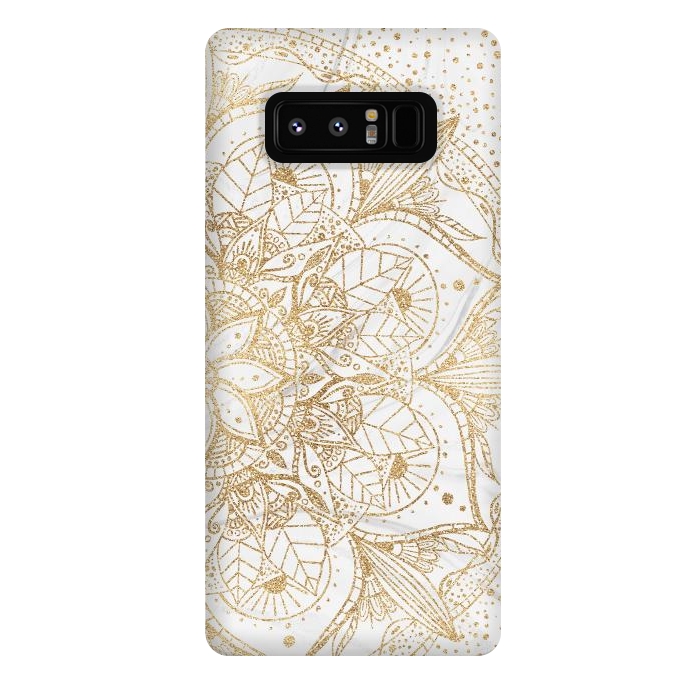 Galaxy Note 8 StrongFit Trendy Gold Floral Mandala Marble Design by InovArts