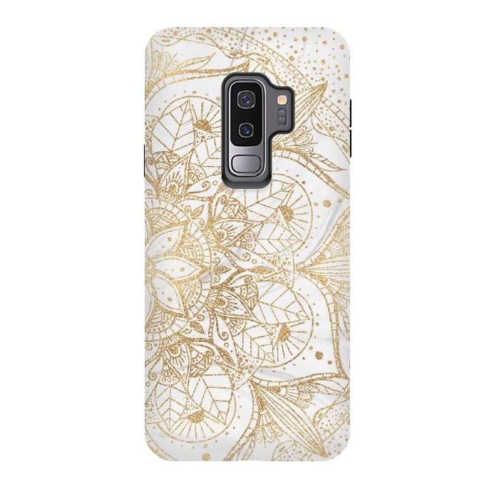 Galaxy S9 plus StrongFit Trendy Gold Floral Mandala Marble Design by InovArts