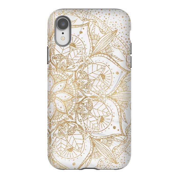 iPhone Xr StrongFit Trendy Gold Floral Mandala Marble Design by InovArts