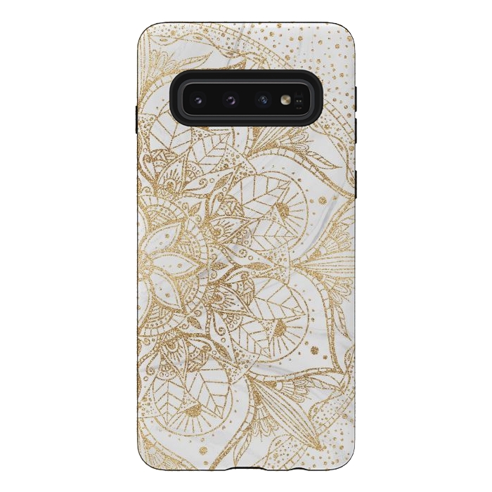 Galaxy S10 StrongFit Trendy Gold Floral Mandala Marble Design by InovArts