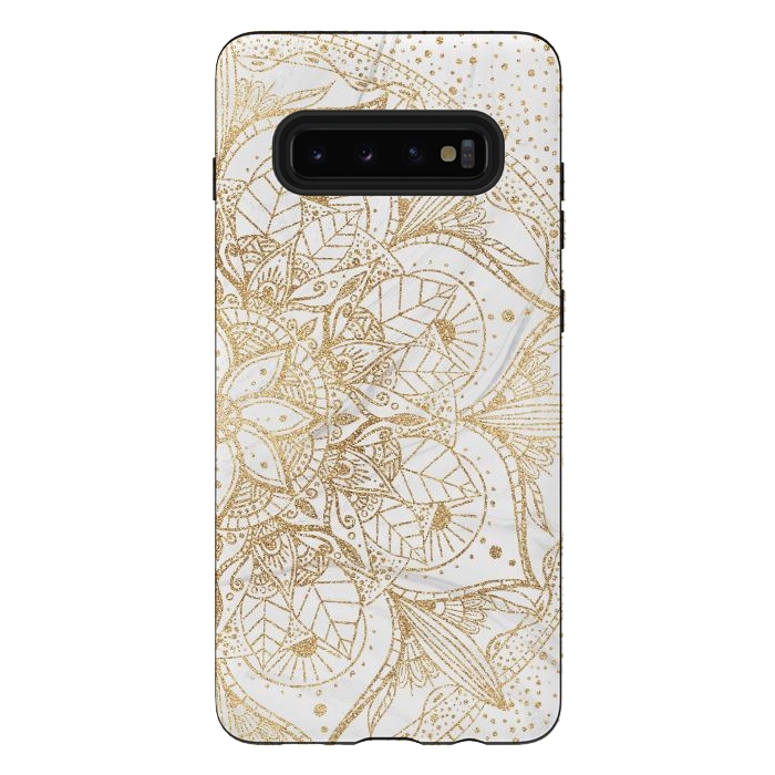 Galaxy S10 plus StrongFit Trendy Gold Floral Mandala Marble Design by InovArts