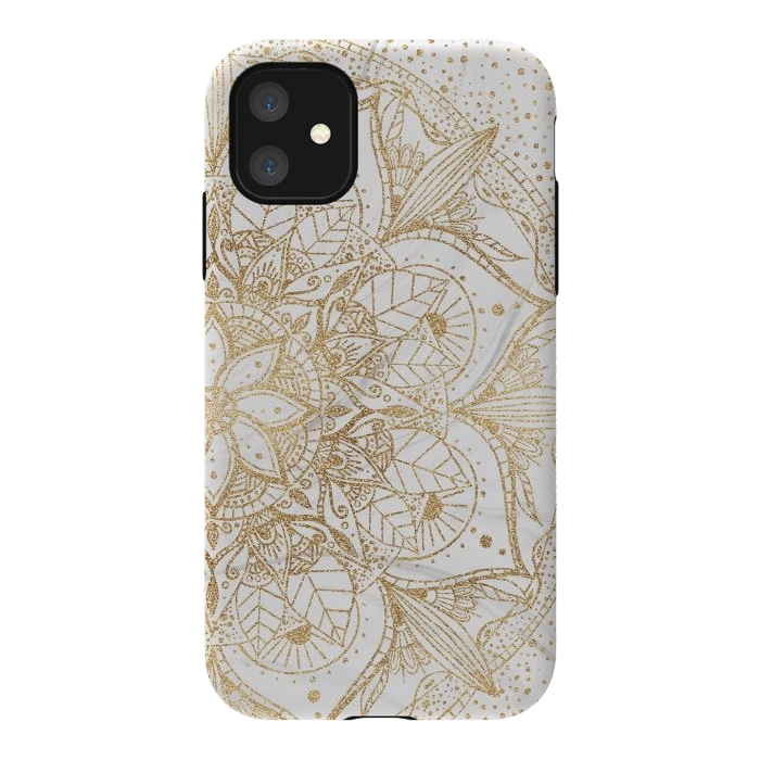 iPhone 11 StrongFit Trendy Gold Floral Mandala Marble Design by InovArts