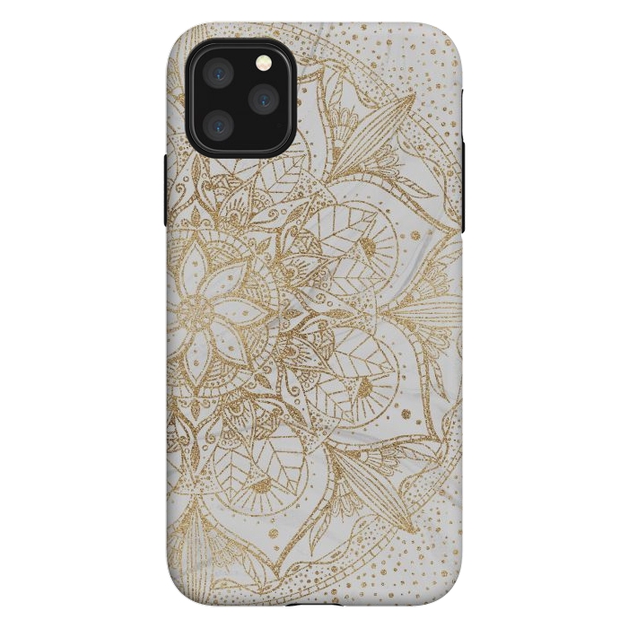 iPhone 11 Pro Max StrongFit Trendy Gold Floral Mandala Marble Design by InovArts