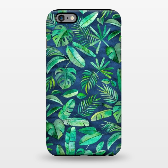 iPhone 6/6s plus StrongFit Emerald Tropical Leaf Scatter on textured Navy Blue by Micklyn Le Feuvre