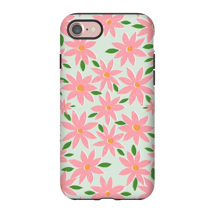 iPhone 7 StrongFit Pretty Hand Paint Pink Daisy Flowers Mint Design by InovArts
