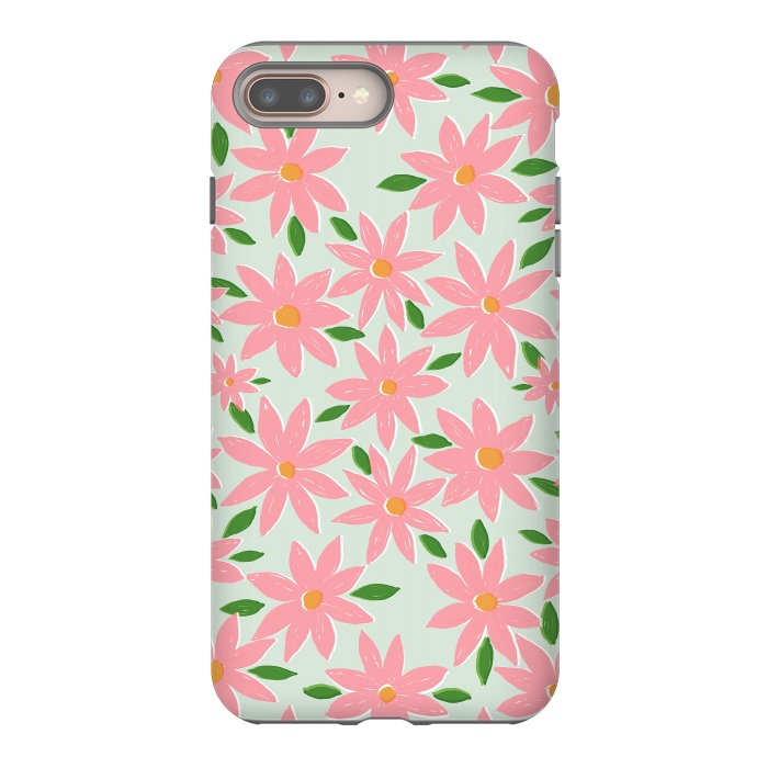 iPhone 7 plus StrongFit Pretty Hand Paint Pink Daisy Flowers Mint Design by InovArts