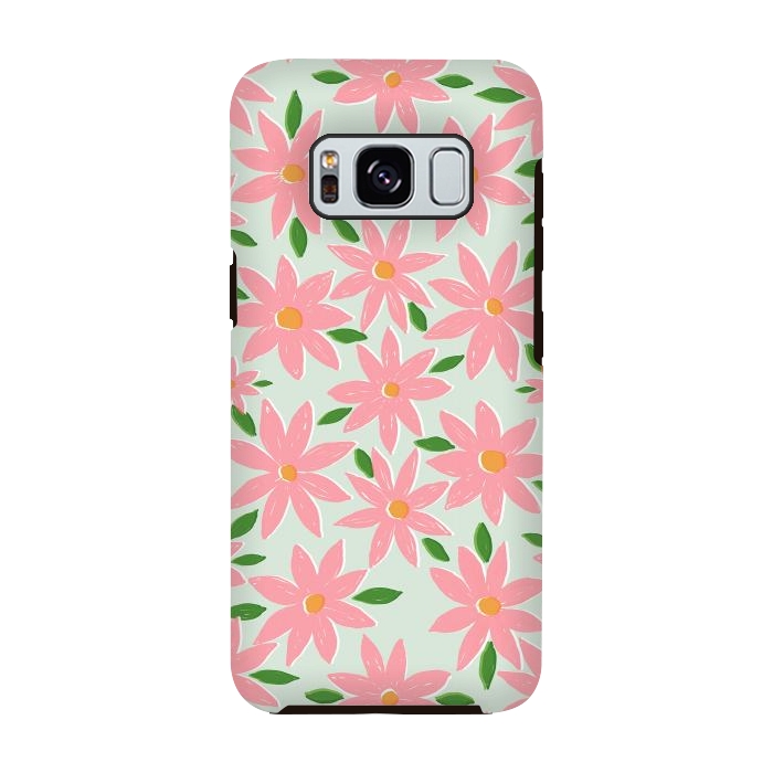 Galaxy S8 StrongFit Pretty Hand Paint Pink Daisy Flowers Mint Design by InovArts