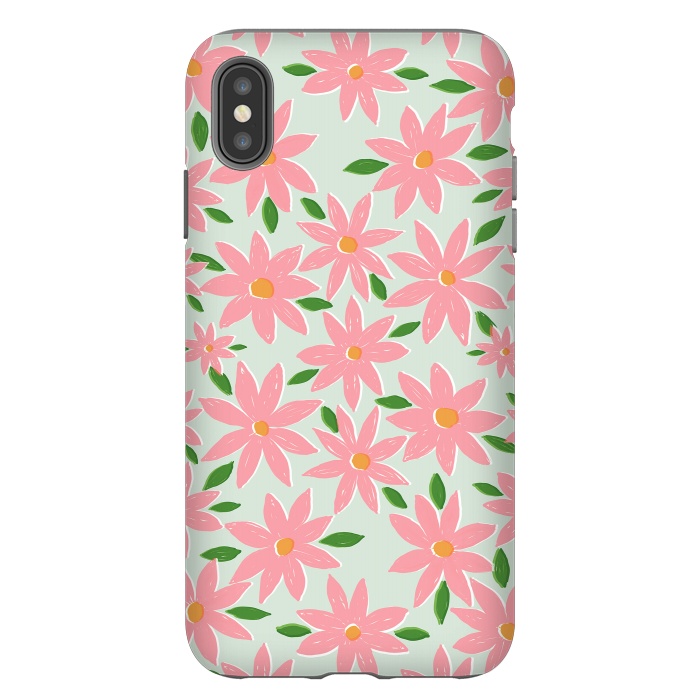iPhone Xs Max StrongFit Pretty Hand Paint Pink Daisy Flowers Mint Design by InovArts