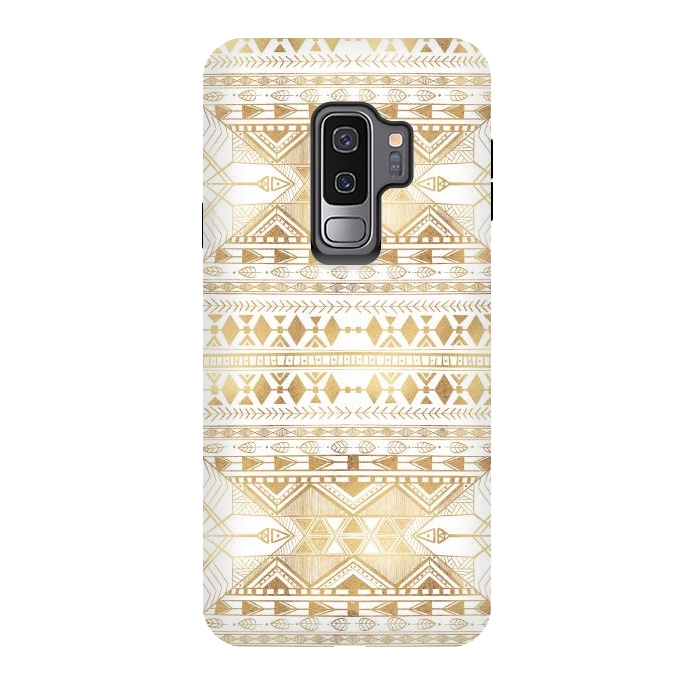 Galaxy S9 plus StrongFit Trendy Gold Geometric Tribal Aztec Pattern by InovArts