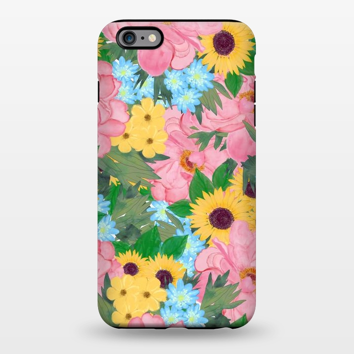iPhone 6/6s plus StrongFit Trendy Pink Peonies Yellow Sunflowers Watercolor paint by InovArts