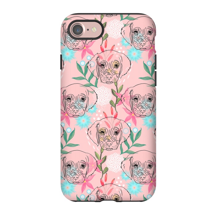 iPhone 7 StrongFit Cute Puppy Dog and Flowers Pink Creative Art by InovArts